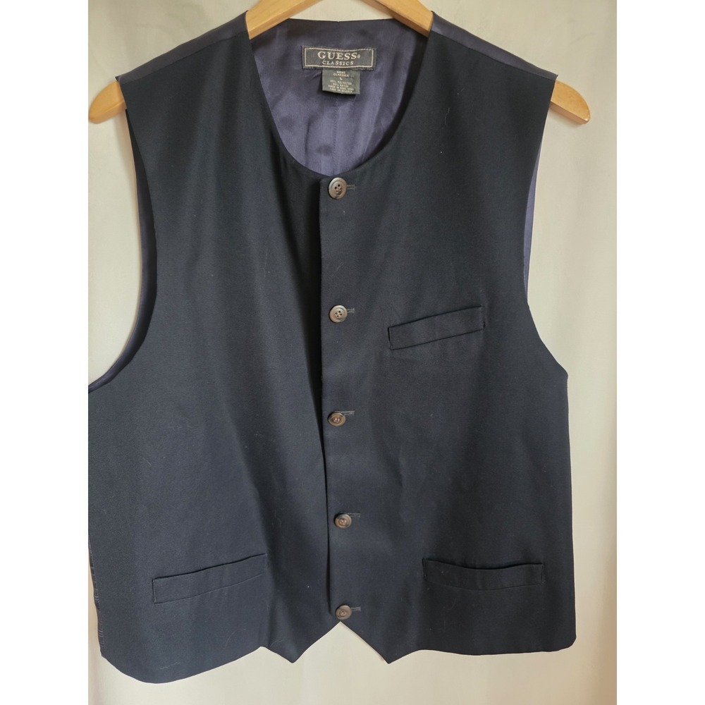 VINTAGE 1995-Guess Classics Mens Vest Size Large Navy Blue